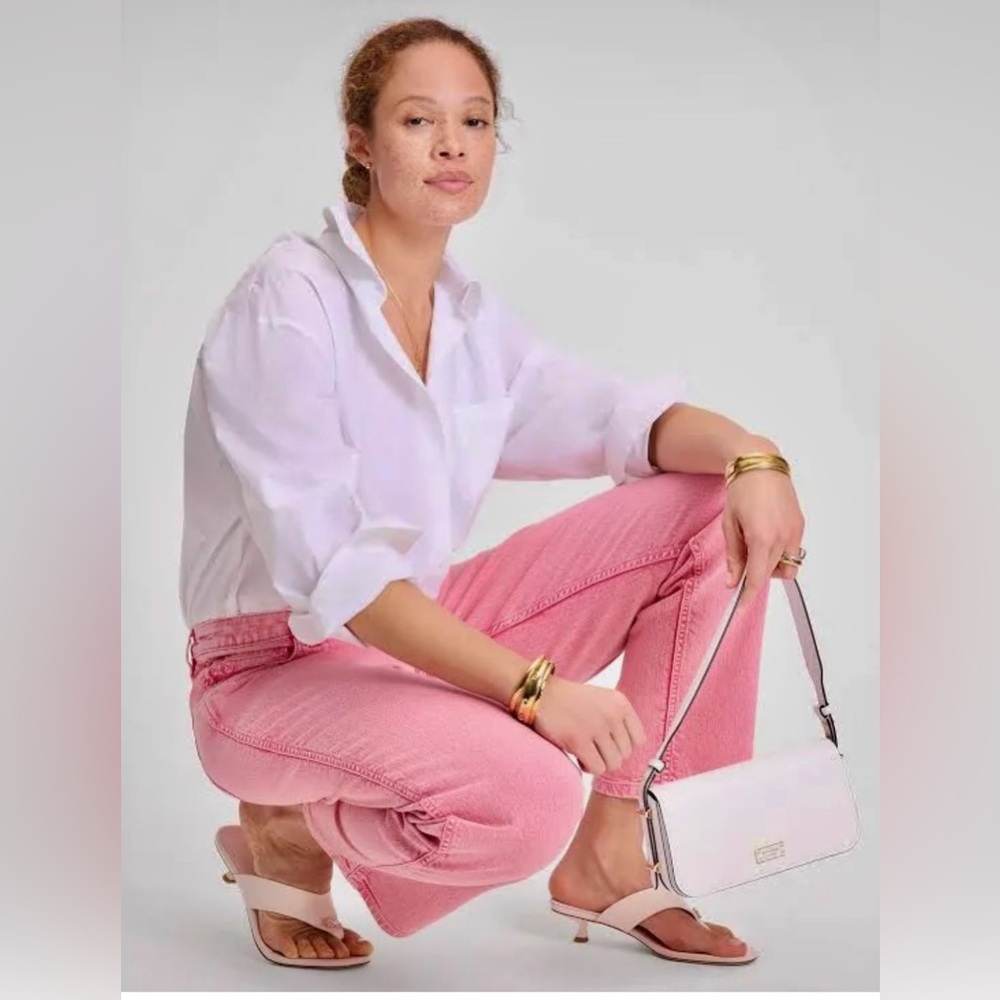 Kate Spade Pink Boyfriend Jeans acid wash very long Jean.